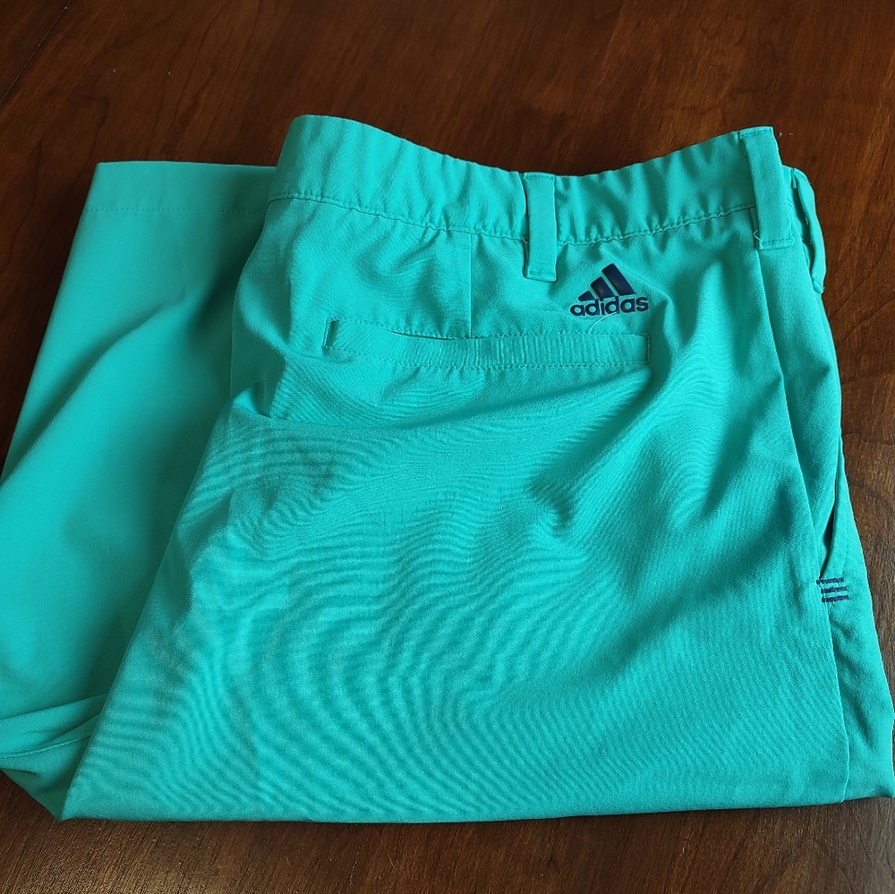 Adidas mint green flat front golf shorts men's Size 38